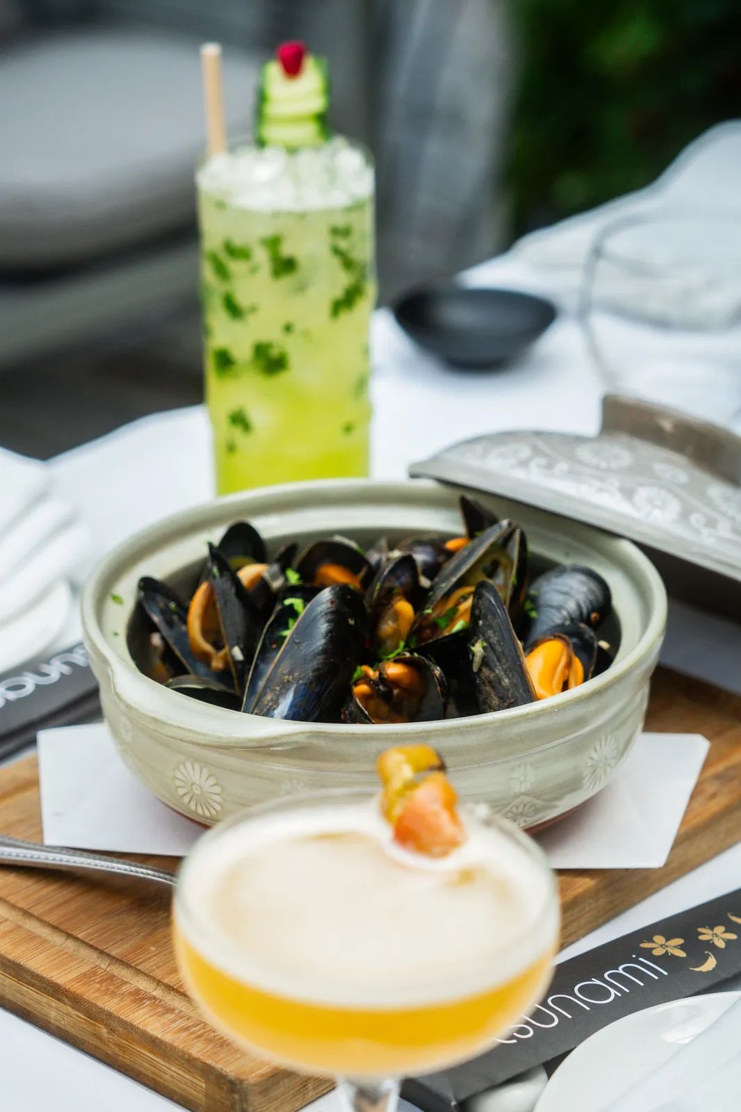 Mussels served with a citrus martini